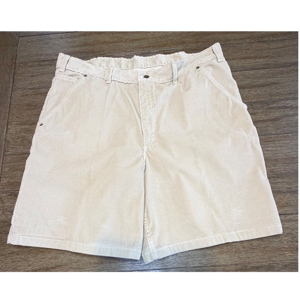 LL Bean Mens Vintage Corduroy‎ Carpenter Cargo Shorts Beige Size 42 Made in USA